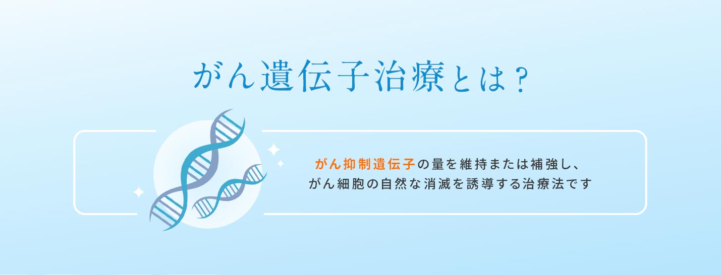 がん遺伝子治療とは？がん抑制遺伝子の量を維持または補強し、がん細胞の自然な消滅を誘導する治療法です