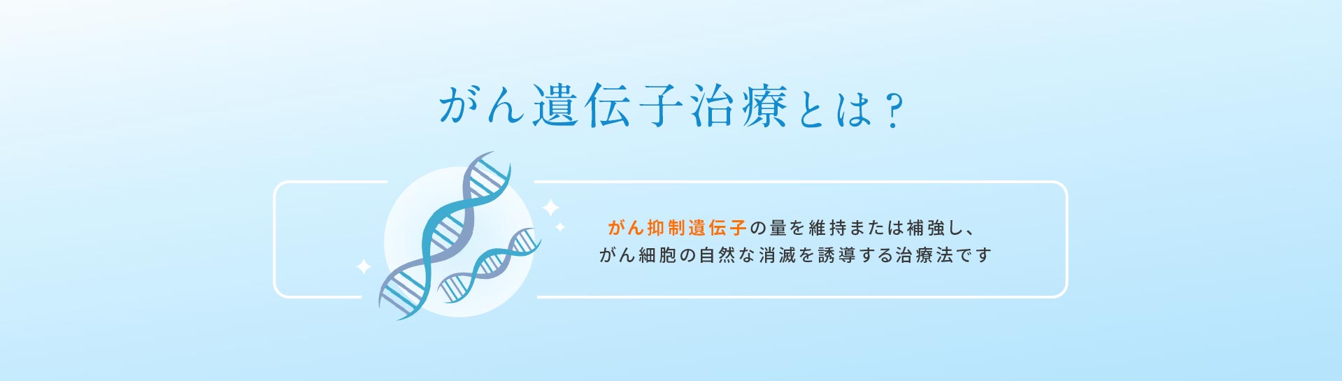 がん遺伝子治療とは？がん抑制遺伝子の量を維持または補強し、がん細胞の自然な消滅を誘導する治療法です